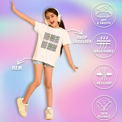 Nusyl Girls White keep smiling text Printed  Short sleeve Cotton Blend Oversized T-shirts