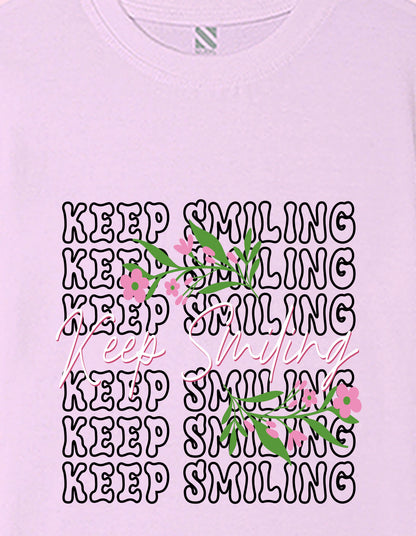 Nusyl Girls Lilac keep smiling text Printed  Short sleeve Cotton Blend Oversized T-shirts