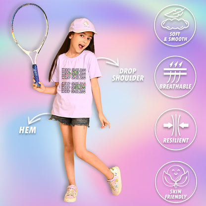 Nusyl Girls Lilac keep smiling text Printed  Short sleeve Cotton Blend Oversized T-shirts