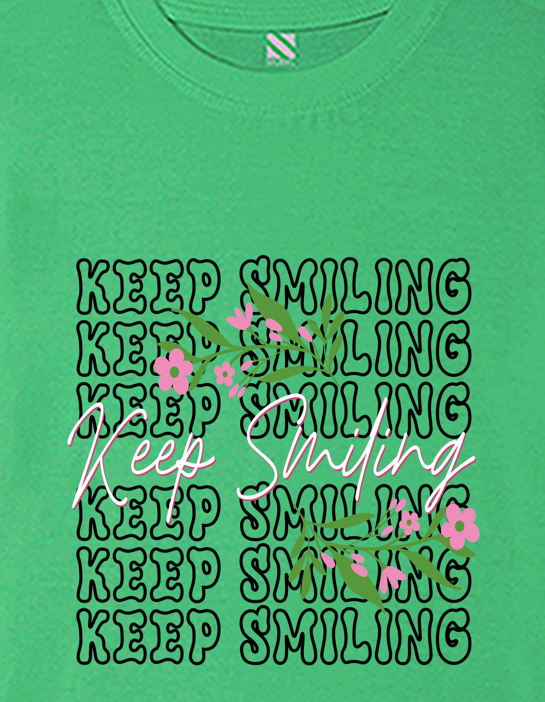 Nusyl Girls Green keep smiling text Printed  Short sleeve Cotton Blend Oversized T-shirts
