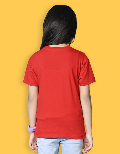 Nusyl Girls Red keep smiling text Printed  Short sleeve Cotton Blend Oversized T-shirts