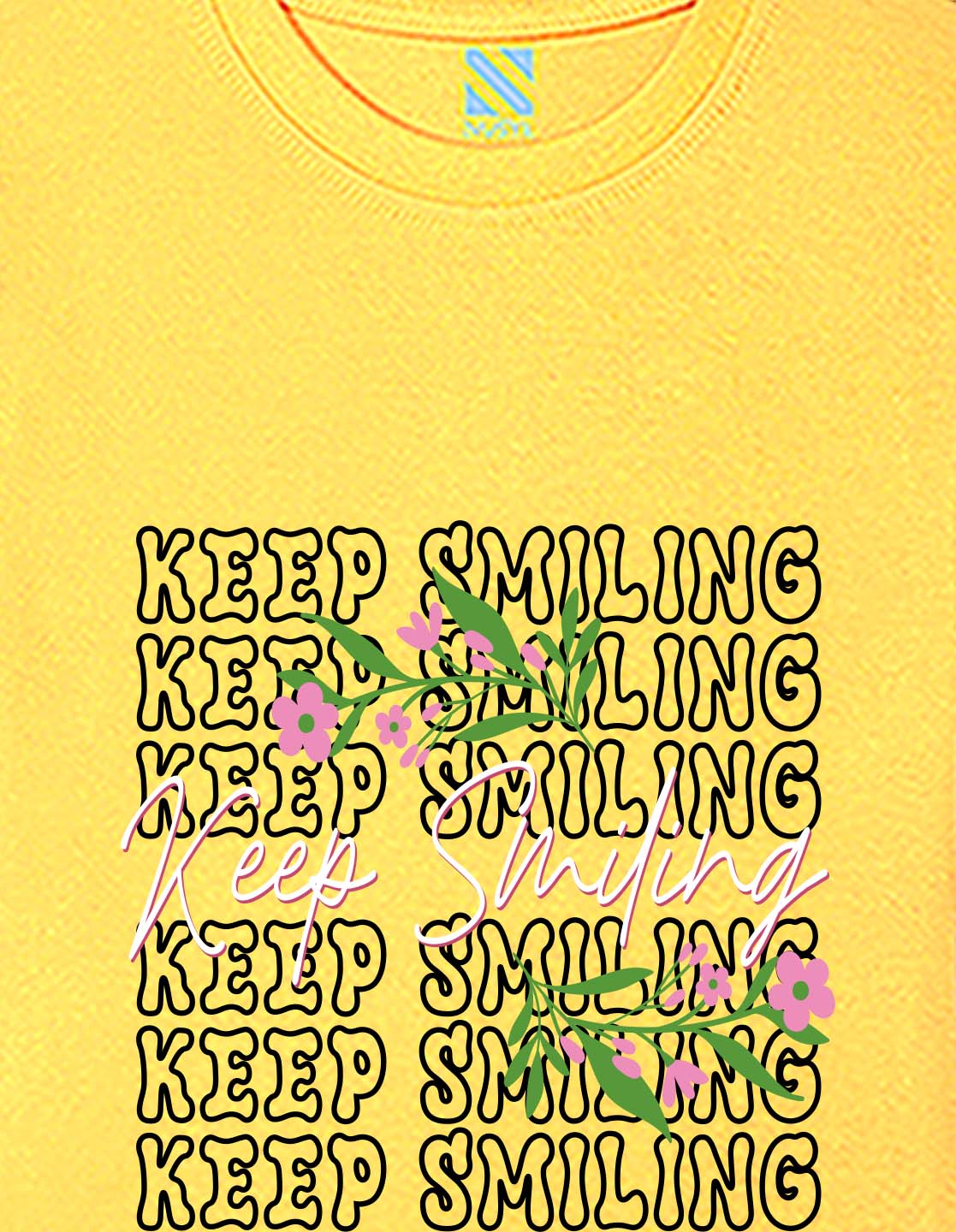 Nusyl Girls Yellow keep smiling text Printed  Short sleeve Cotton Blend Oversized T-shirts