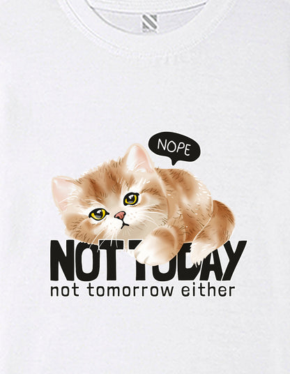 Nusyl Girls White Cat & not today text Printed  Short sleeve Cotton Blend Oversized T-shirts