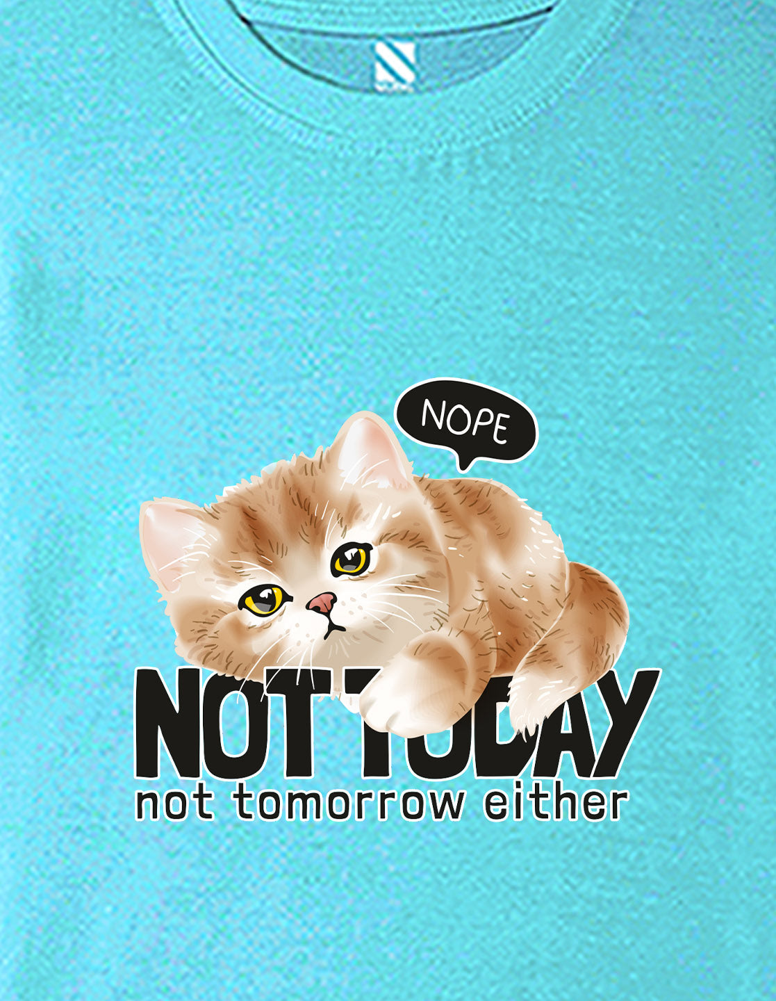 Nusyl Girls Sky Blue Cat & not today text Printed  Short sleeve Cotton Blend Oversized T-shirts