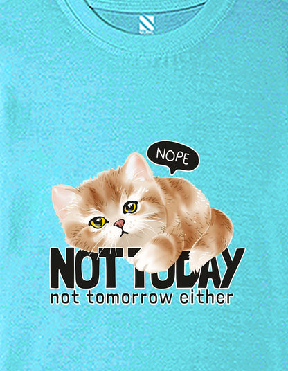 Nusyl Girls Sky Blue Cat & not today text Printed  Short sleeve Cotton Blend Oversized T-shirts