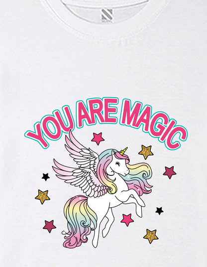 Nusyl Girls White You Are Magic Text Printed  Short sleeve Cotton Blend Oversized T-shirts