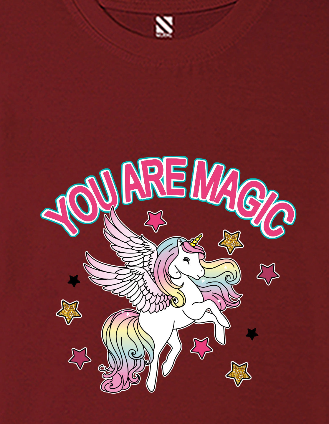Nusyl Girls Wine You Are Magic Text Printed  Short sleeve Cotton Blend Oversized T-shirts
