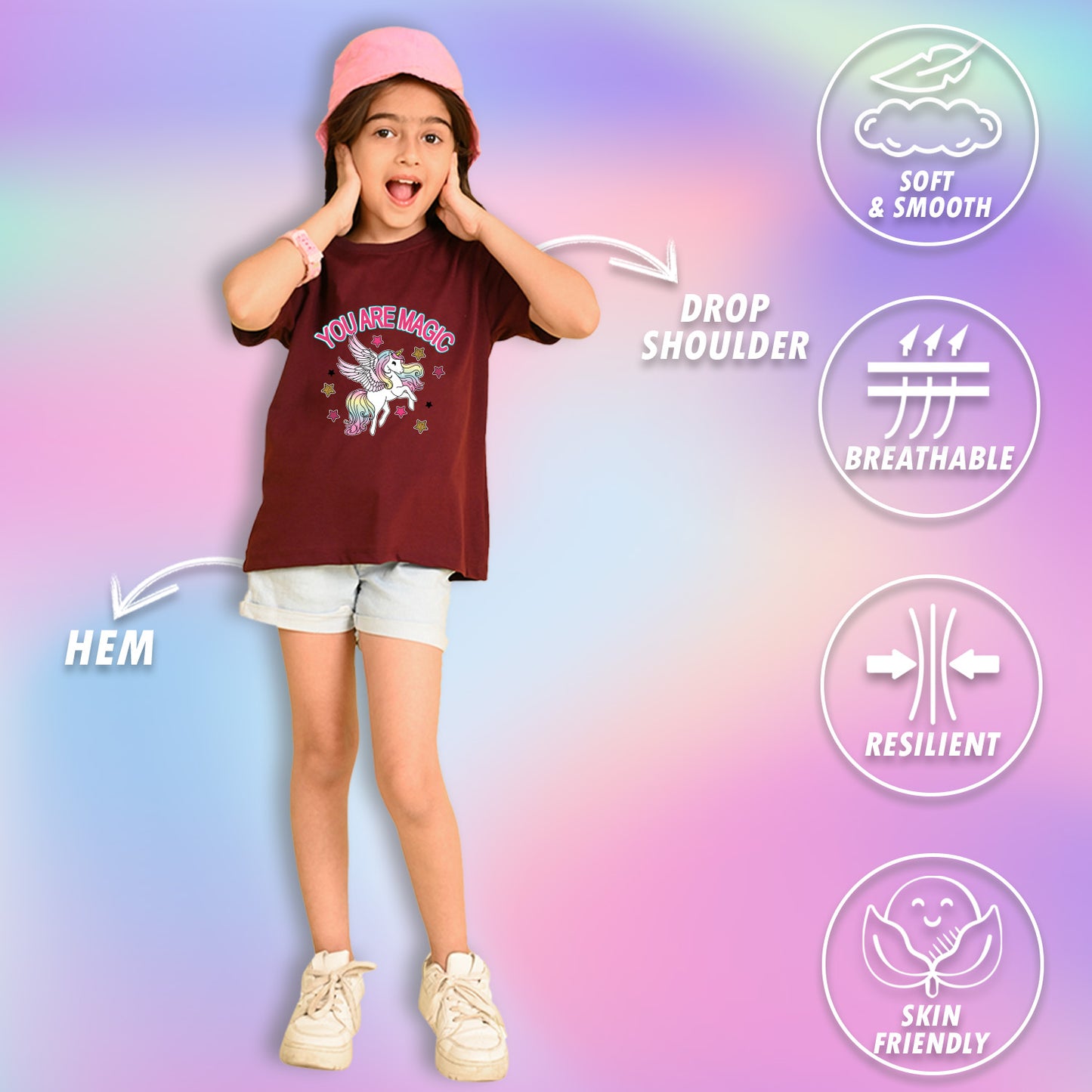 Nusyl Girls Wine You Are Magic Text Printed  Short sleeve Cotton Blend Oversized T-shirts