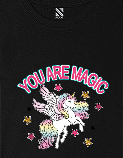 Nusyl Girls Black You Are Magic Text Printed  Short sleeve Cotton Blend Oversized T-shirts