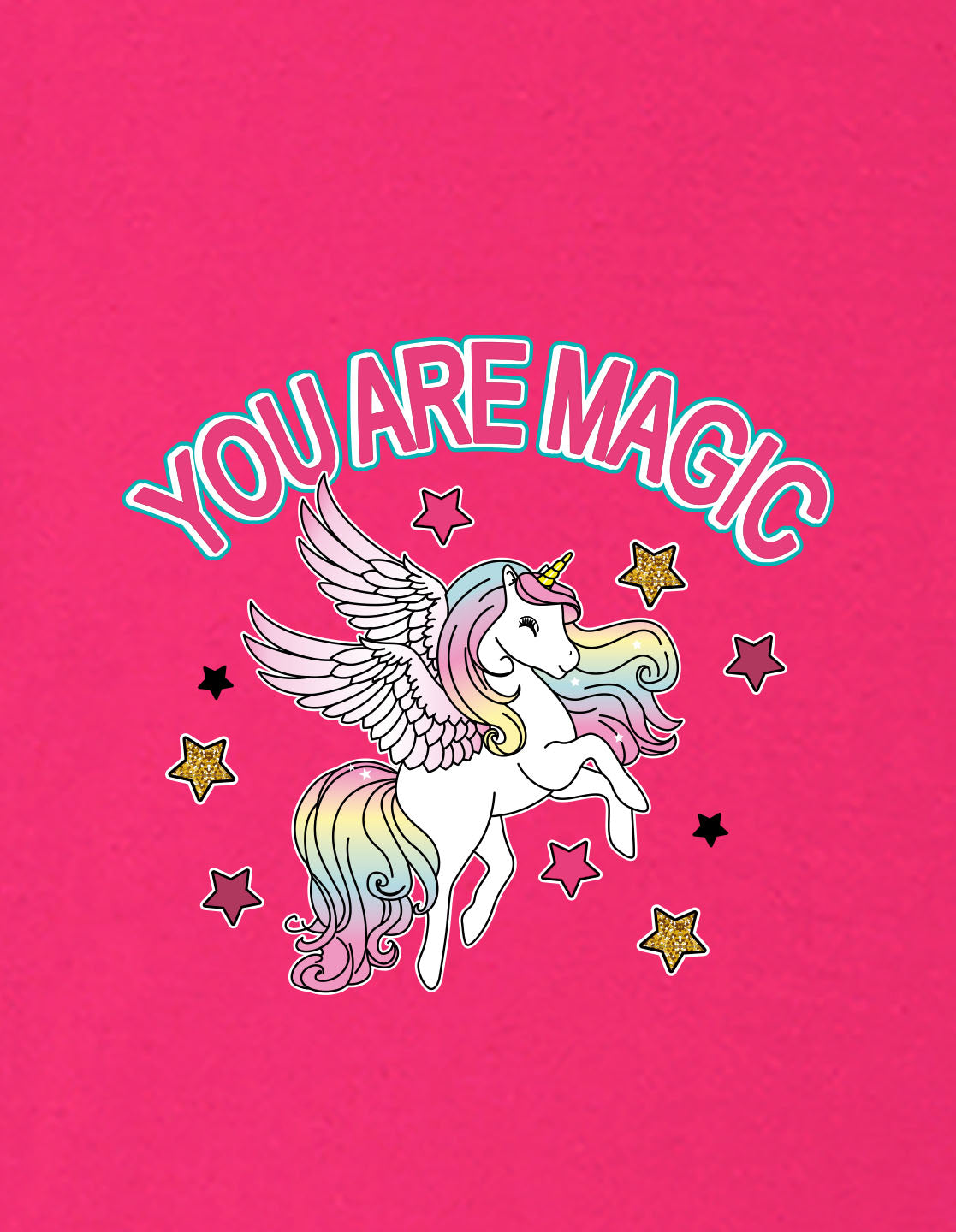 Nusyl Girls Hot Pink You Are Magic Text Printed  Short sleeve Cotton Blend Oversized T-shirts