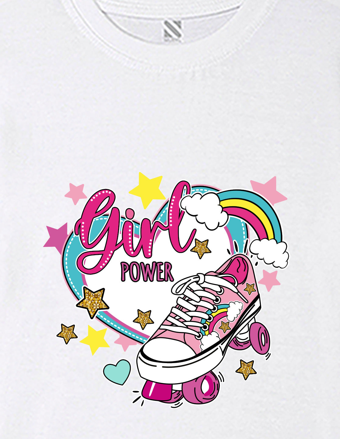 Nusyl Girls White Skate & girl Power text Printed  Short sleeve Cotton Blend Oversized T-shirts
