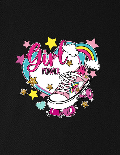 Nusyl Girls Black Skate & girl Power text Printed  Short sleeve Cotton Blend Oversized T-shirts