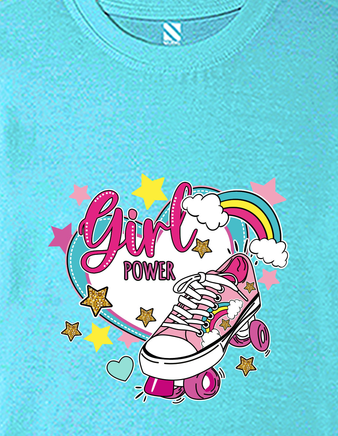 Nusyl Girls Sky Blue Skate & girl Power text Printed  Short sleeve Cotton Blend Oversized T-shirts