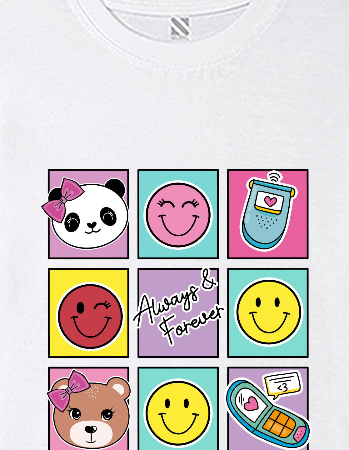 Nusyl Girls White Bears and smile emoji Printed  Printed  Short sleeve  Oversized T-shirts