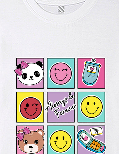 Nusyl Girls White Bears and smile emoji Printed  Printed  Short sleeve  Oversized T-shirts