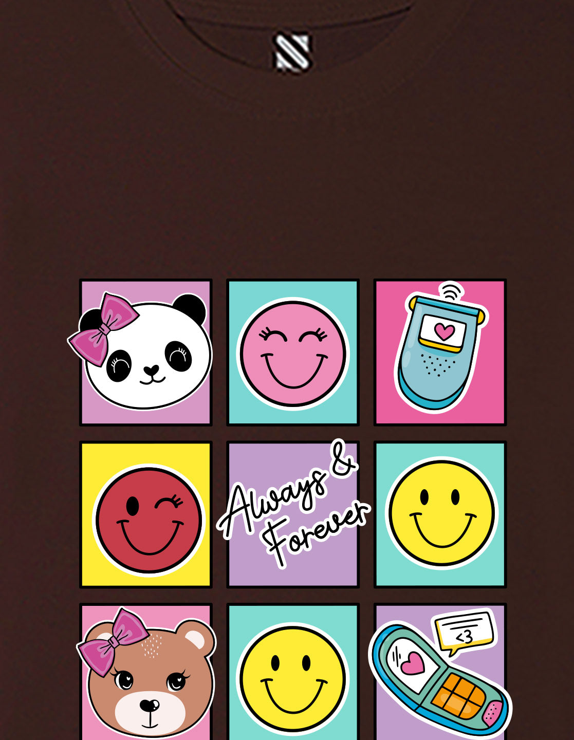 Nusyl Girls Brown Bears and smile emoji Printed  Printed  Short sleeve  Oversized T-shirts