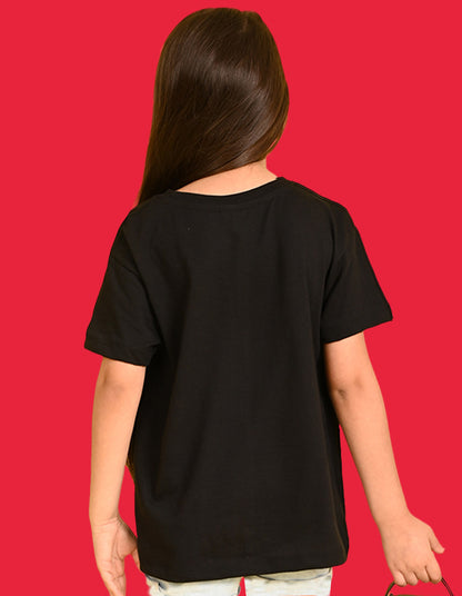 Nusyl Girls Black Bears and smile emoji Printed  Printed  Short sleeve  Oversized T-shirts