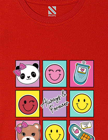 Nusyl Girls Red Bears and smile emoji Printed  Printed  Short sleeve  Oversized T-shirts