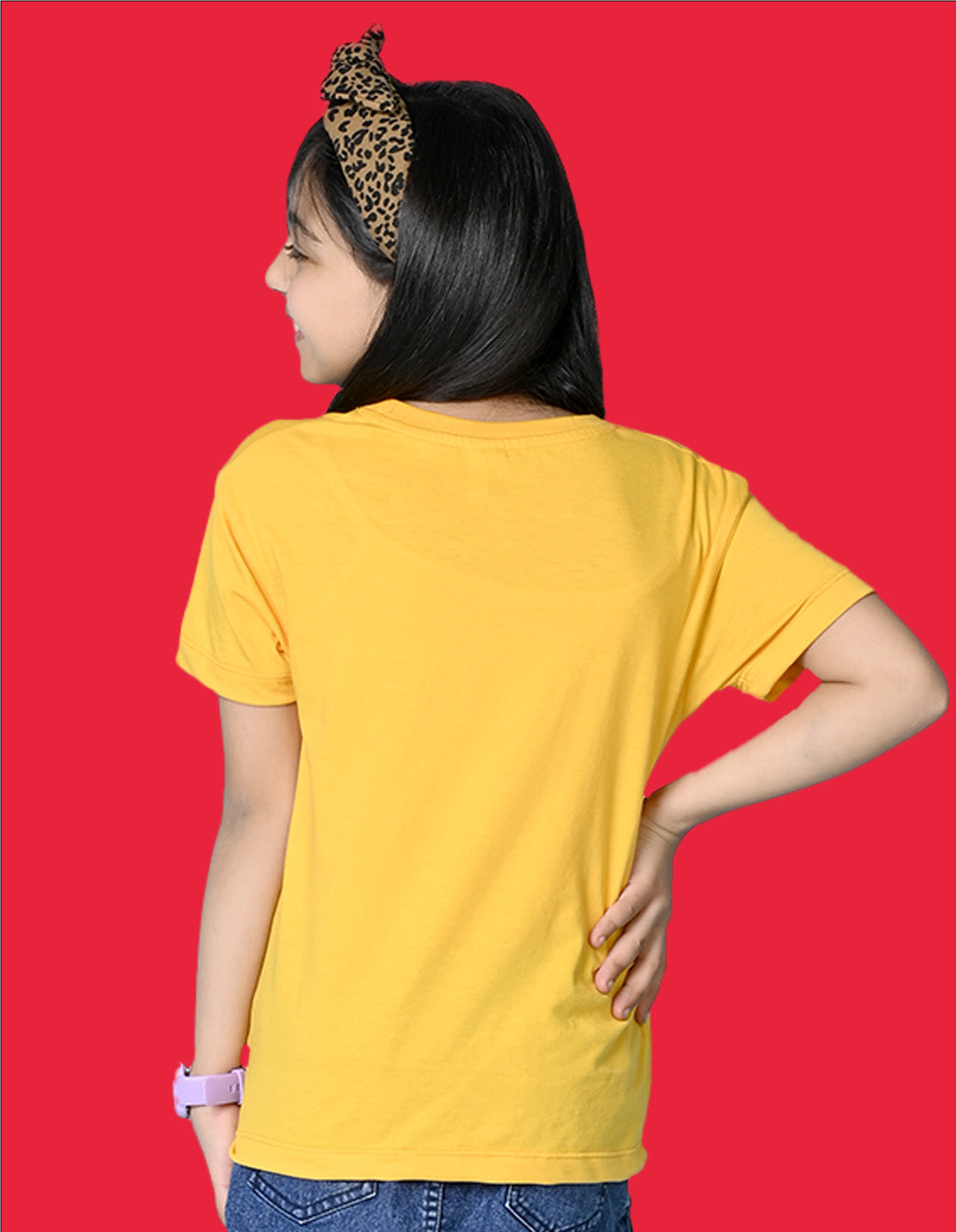 Nusyl Girls Yellow Bears and smile emoji Printed  Printed  Short sleeve  Oversized T-shirts