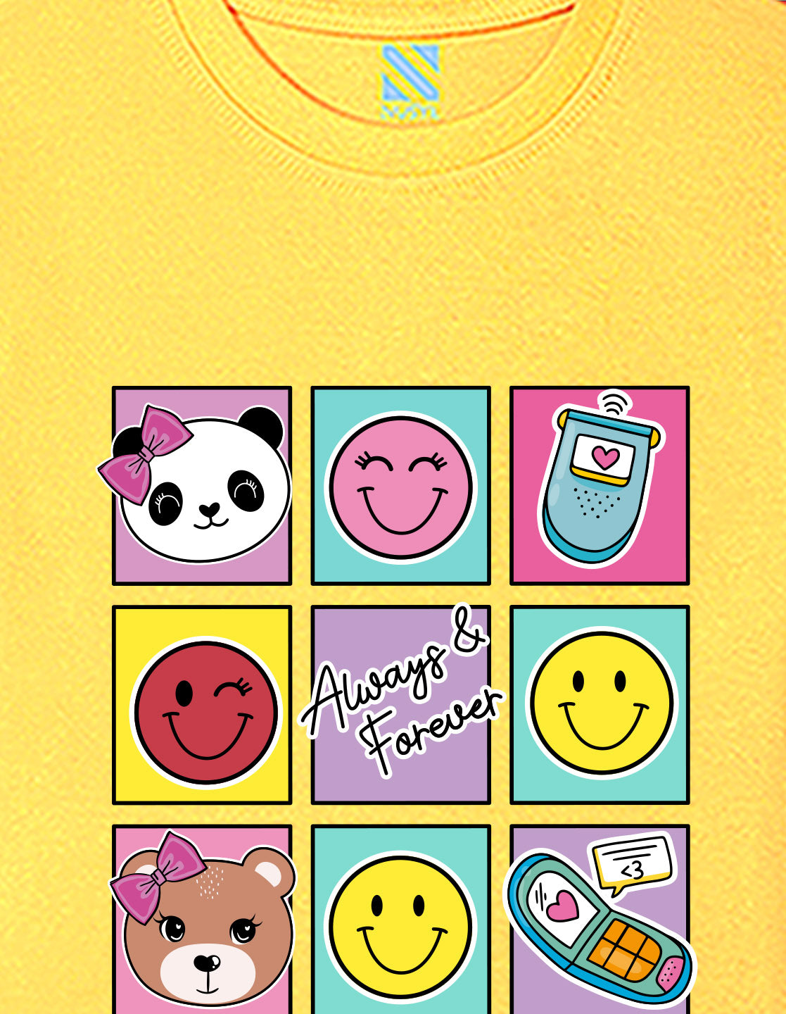 Nusyl Girls Yellow Bears and smile emoji Printed  Printed  Short sleeve  Oversized T-shirts