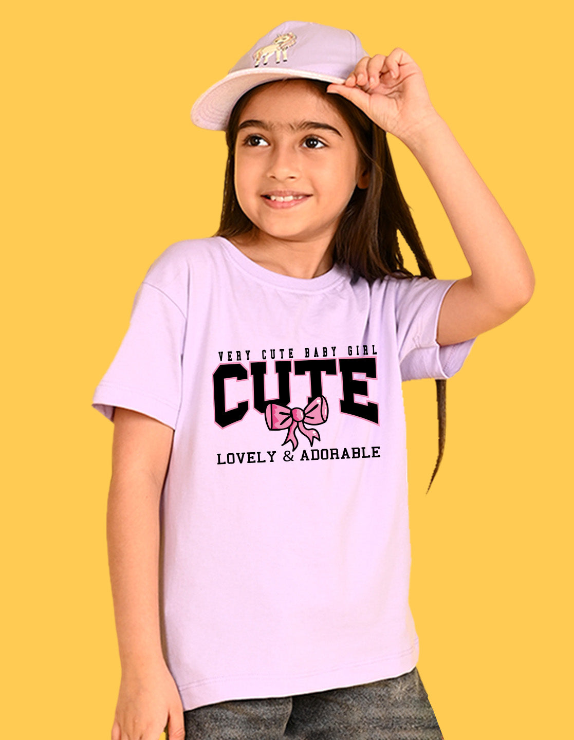 Nusyl Girls Lilac Lovely & adorable Text Printed  Short sleeve Cotton Blend Oversized T-shirts