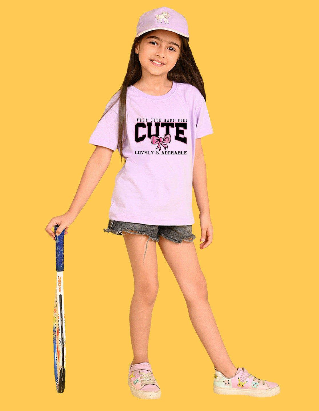 Nusyl Girls Lilac Lovely & adorable Text Printed  Short sleeve Cotton Blend Oversized T-shirts