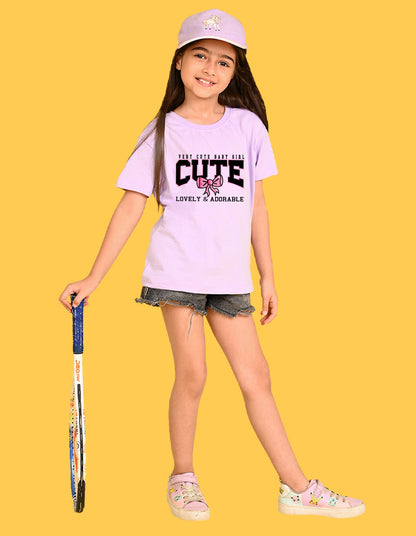 Nusyl Girls Lilac Lovely & adorable Text Printed  Short sleeve Cotton Blend Oversized T-shirts