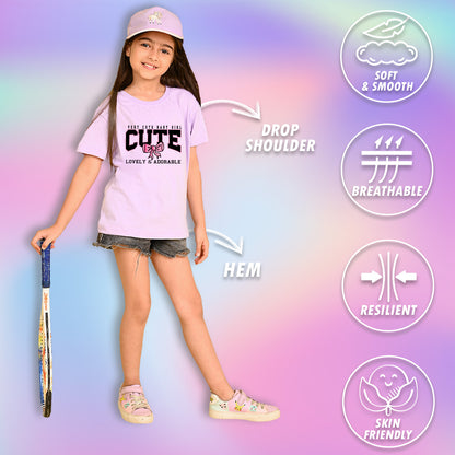 Nusyl Girls Lilac Lovely & adorable Text Printed  Short sleeve Cotton Blend Oversized T-shirts