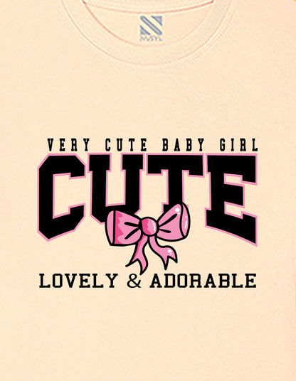 Nusyl Girls Beige Lovely & adorable Text Printed  Short sleeve Cotton Blend Oversized T-shirts