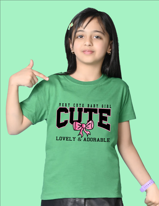 Nusyl Girls Green Lovely & adorable Text Printed  Short sleeve Cotton Blend Oversized T-shirts