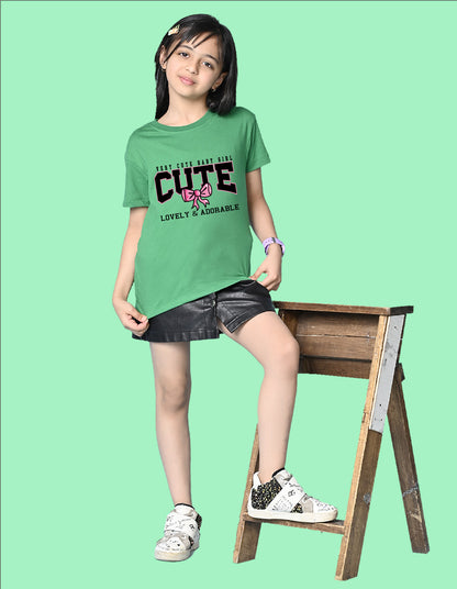 Nusyl Girls Green Lovely & adorable Text Printed  Short sleeve Cotton Blend Oversized T-shirts