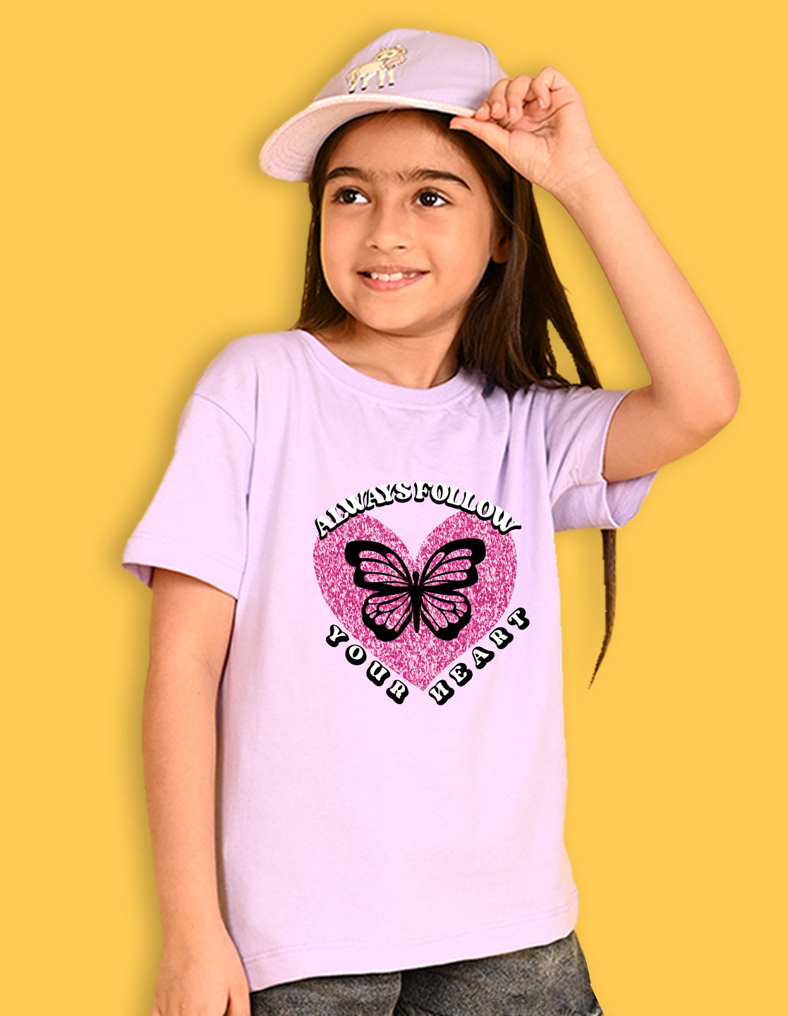 Nusyl Girls Lilac Always Follow Your Heart Text Printed  Short sleeve  Oversized T-shirts