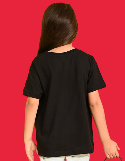 Nusyl Girls Black Always Follow Your Heart Text Printed  Short sleeve  Oversized T-shirts