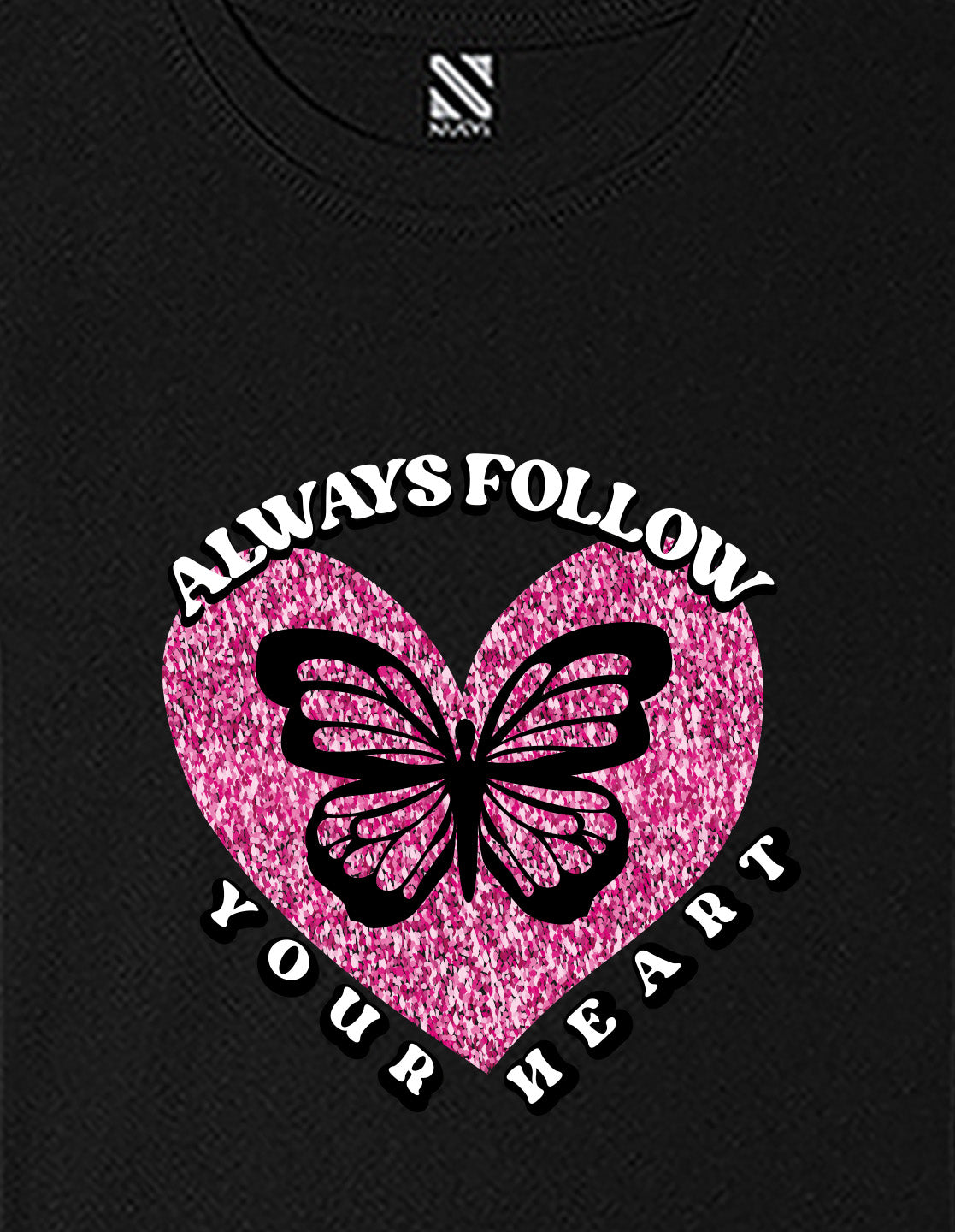 Nusyl Girls Black Always Follow Your Heart Text Printed  Short sleeve  Oversized T-shirts