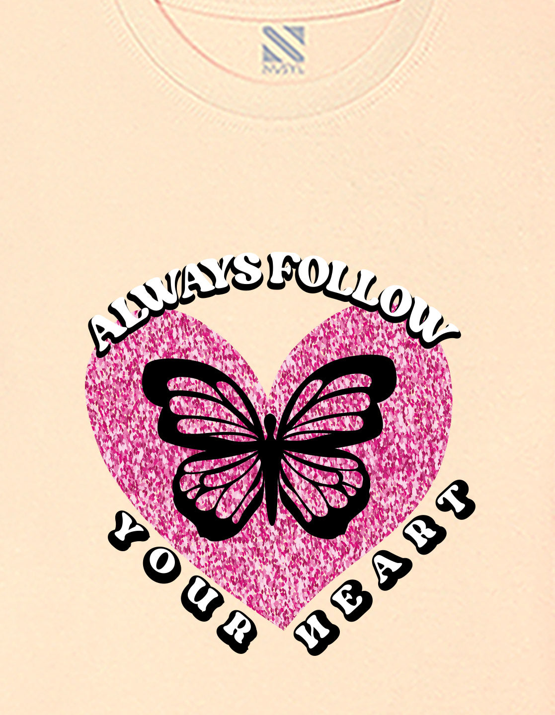 Nusyl Girls Beige Always Follow Your Heart Text Printed  Short sleeve  Oversized T-shirts