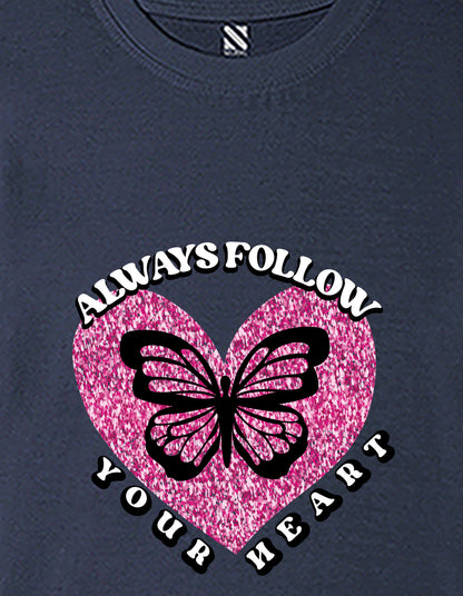 Nusyl Girls Navy Blue Always Follow Your Heart Text Printed  Short sleeve  Oversized T-shirts