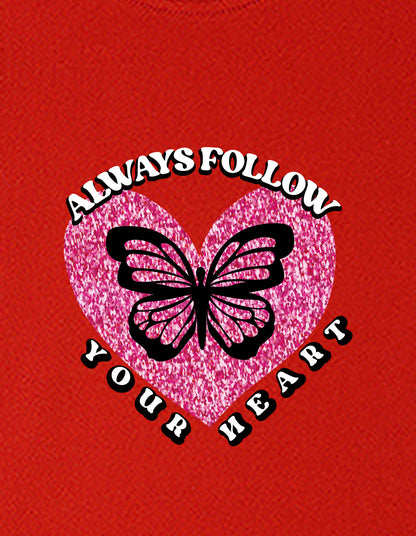 Nusyl Girls Red Always Follow Your Heart Text Printed  Short sleeve  Oversized T-shirts