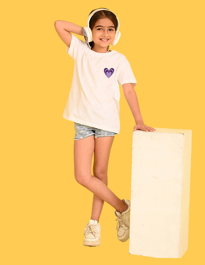 Nusyl Girls White Awesome Girl Text Printed  Short sleeve Cotton Blend Oversized T-shirts