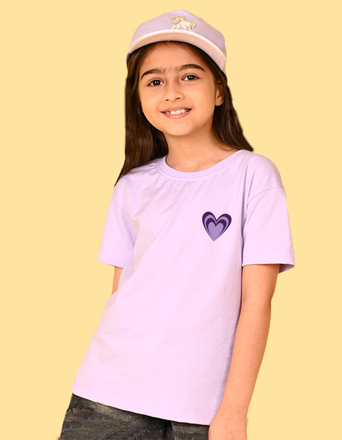 Nusyl Girls Lilac Awesome Girl Text Printed  Short sleeve Cotton Blend Oversized T-shirts