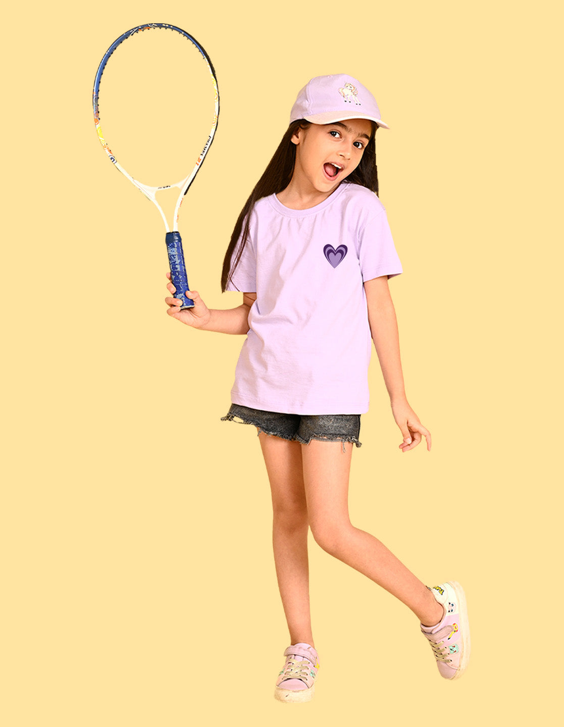 Nusyl Girls Lilac Awesome Girl Text Printed  Short sleeve Cotton Blend Oversized T-shirts