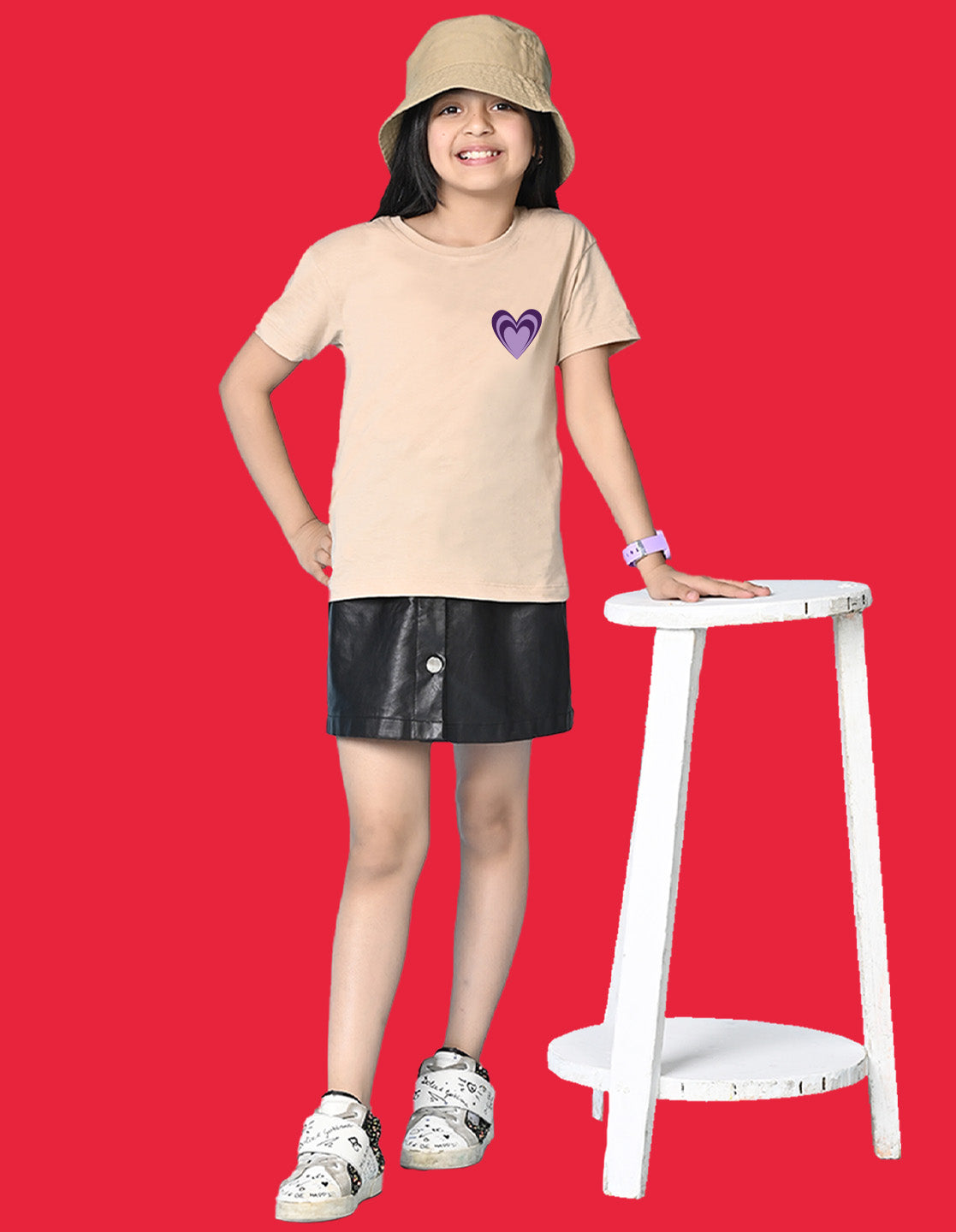 Nusyl Girls Beige Awesome Girl Text Printed  Short sleeve Cotton Blend Oversized T-shirts