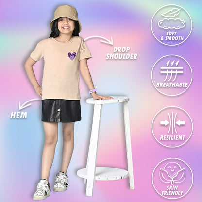 Nusyl Girls Beige Awesome Girl Text Printed  Short sleeve Cotton Blend Oversized T-shirts