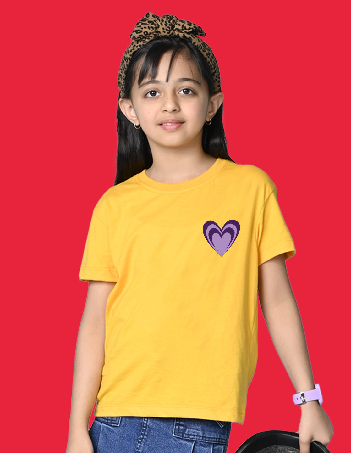 Nusyl Girls Yellow Awesome Girl Text Printed  Short sleeve Cotton Blend Oversized T-shirts