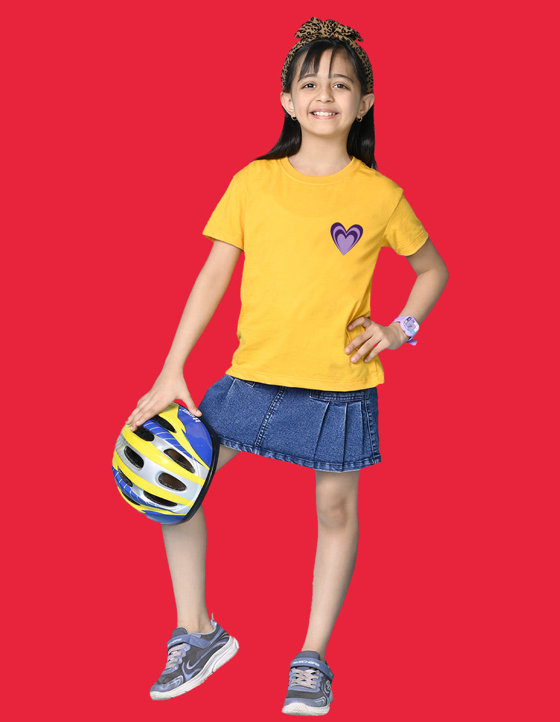 Nusyl Girls Yellow Awesome Girl Text Printed  Short sleeve Cotton Blend Oversized T-shirts