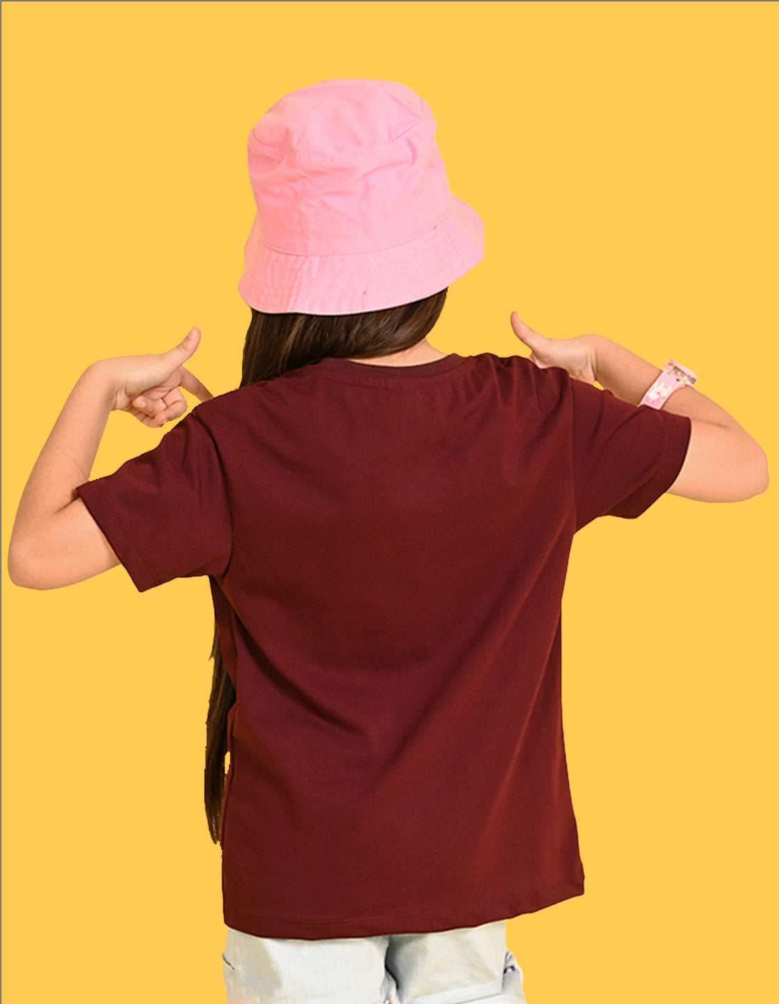 Nusyl Girls Wine Butterfly & Gorgeous Text Printed  Short sleeve Cotton Blend Oversized T-shirts