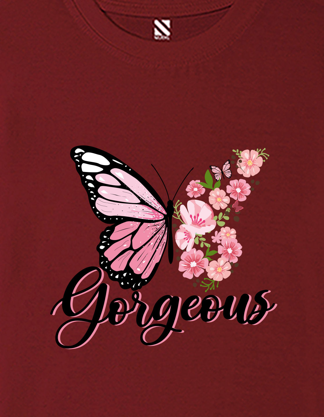Nusyl Girls Wine Butterfly & Gorgeous Text Printed  Short sleeve Cotton Blend Oversized T-shirts