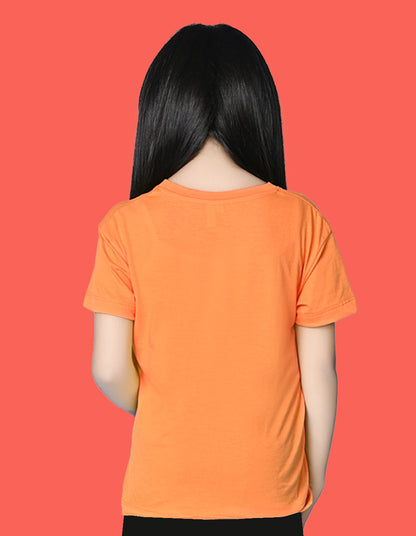 Nusyl Girls Orange Butterfly & Gorgeous Text Printed  Short sleeve Cotton Blend Oversized T-shirts