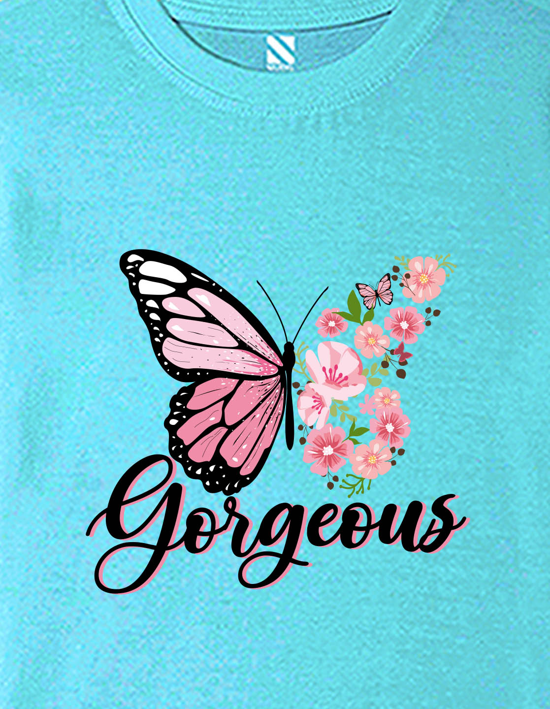 Nusyl Girls Sky Blue Butterfly & Gorgeous Text Printed  Short sleeve  Oversized T-shirts