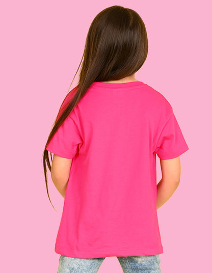 Nusyl Girls Hot Pink Butterfly & Gorgeous Text Printed  Short sleeve  Oversized T-shirts