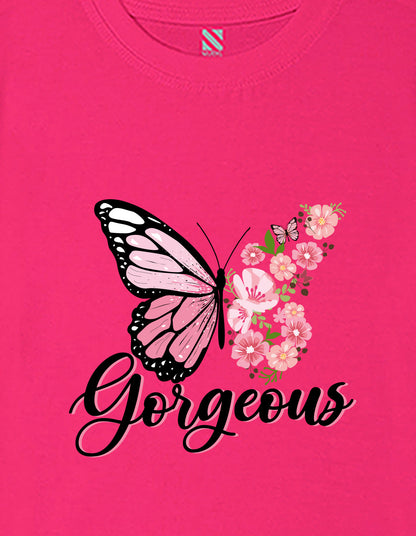 Nusyl Girls Hot Pink Butterfly & Gorgeous Text Printed  Short sleeve  Oversized T-shirts
